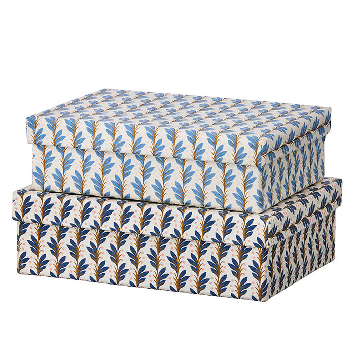 Oblong Box S Naya Indigo - Cream, blue leaf