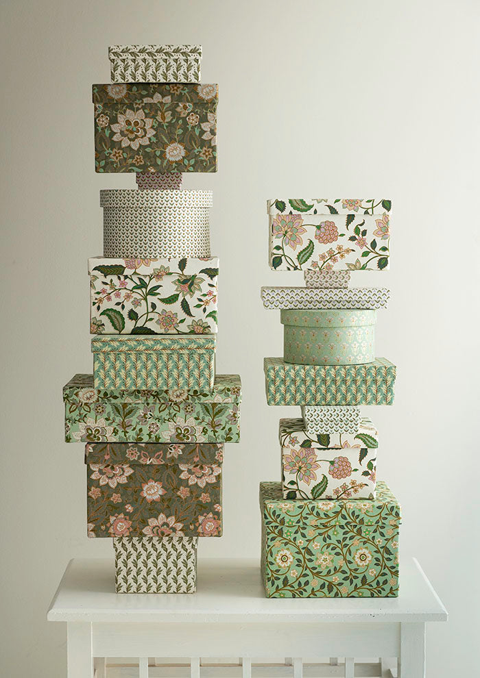 Oblong Box S Naya- cream green leaf