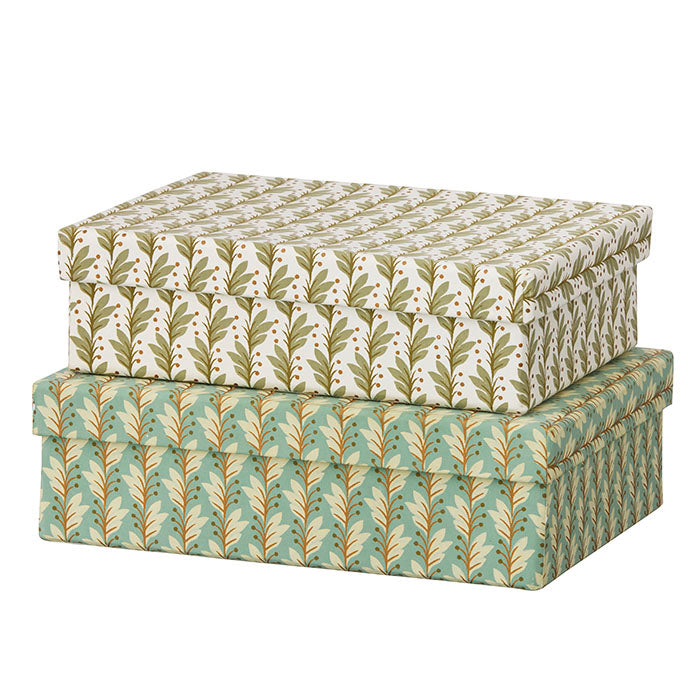 Oblong Box S Naya- cream green leaf