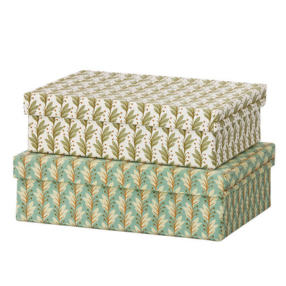 Oblong Box S Naya- cream green leaf