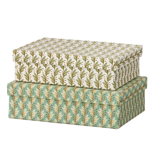 Oblong Box S Naya- cream green leaf