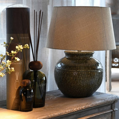 Moss Glaze Table Lamp with Linen Shade