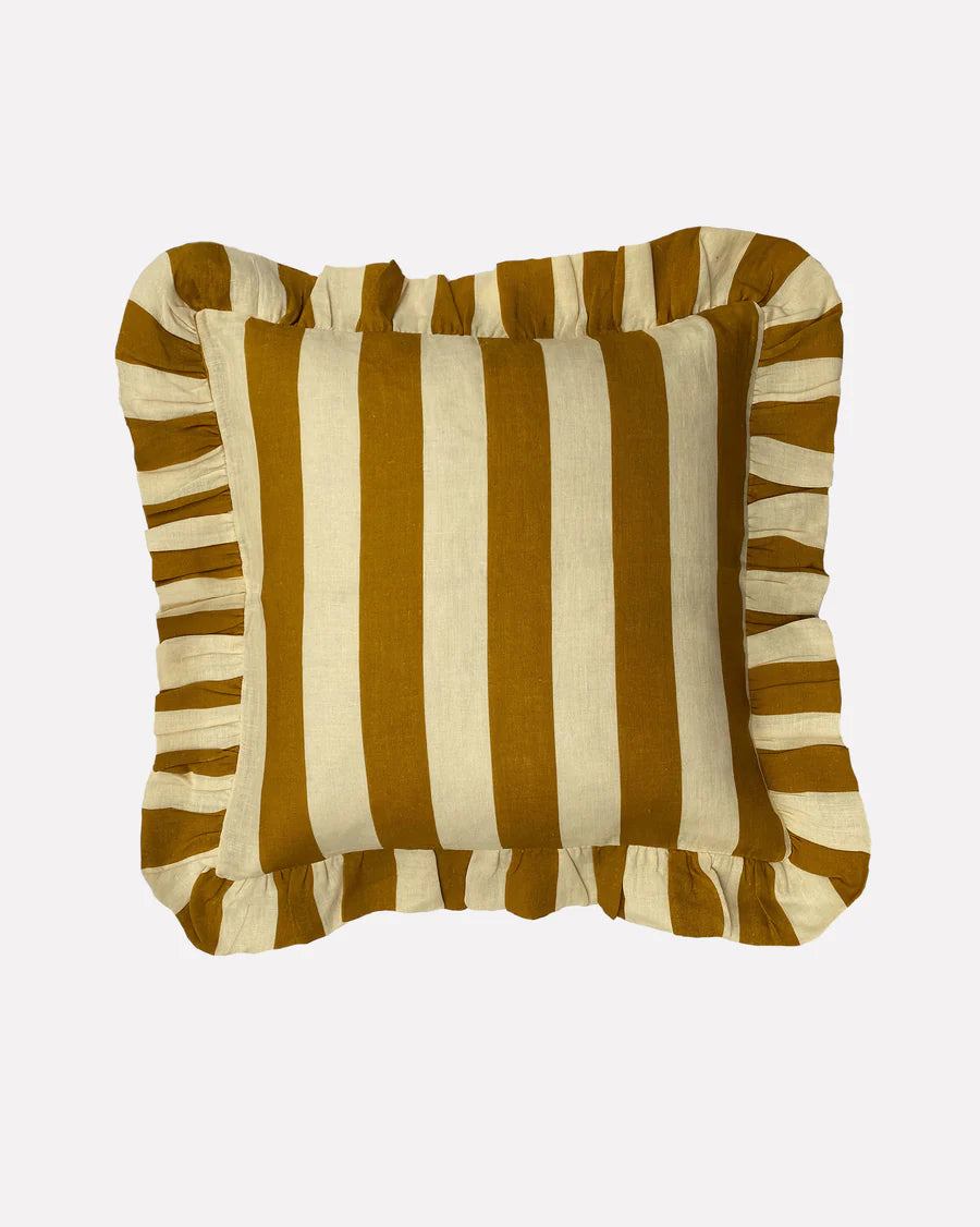 Amuse La Bouche Ruffle Cushion - Ochre Wide Stripe