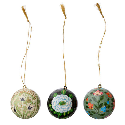 Papier Mâché Baubles Gaya Ø5cm Ruby / Sage
