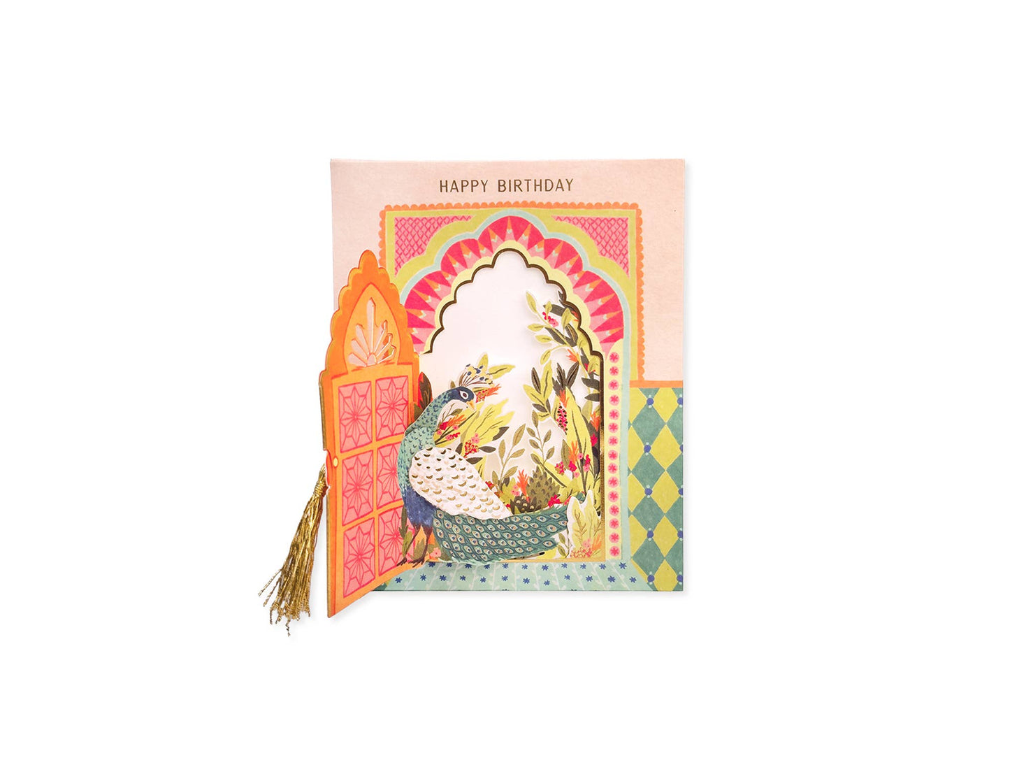 Interactive pop-up birthday card- Garden Peacock