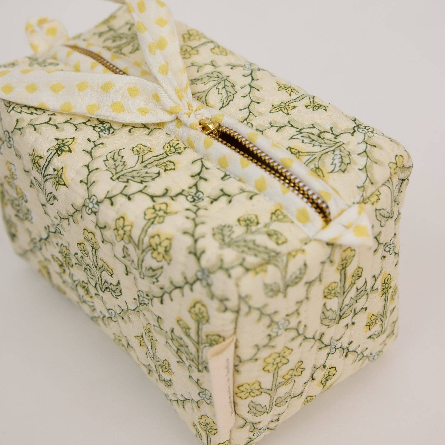 Organic Cotton Toiletry Bag (Small) - Floral Lattice Buttercream