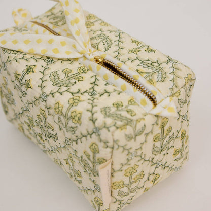 Organic Cotton Toiletry Bag (Small) - Floral Lattice Buttercream