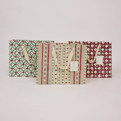 Block Printed Gift Bags (Medium) - Traditional Christmas
