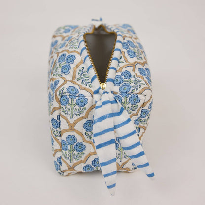 Organic Cotton Toiletry Bag (Small) - Trellis Indigo