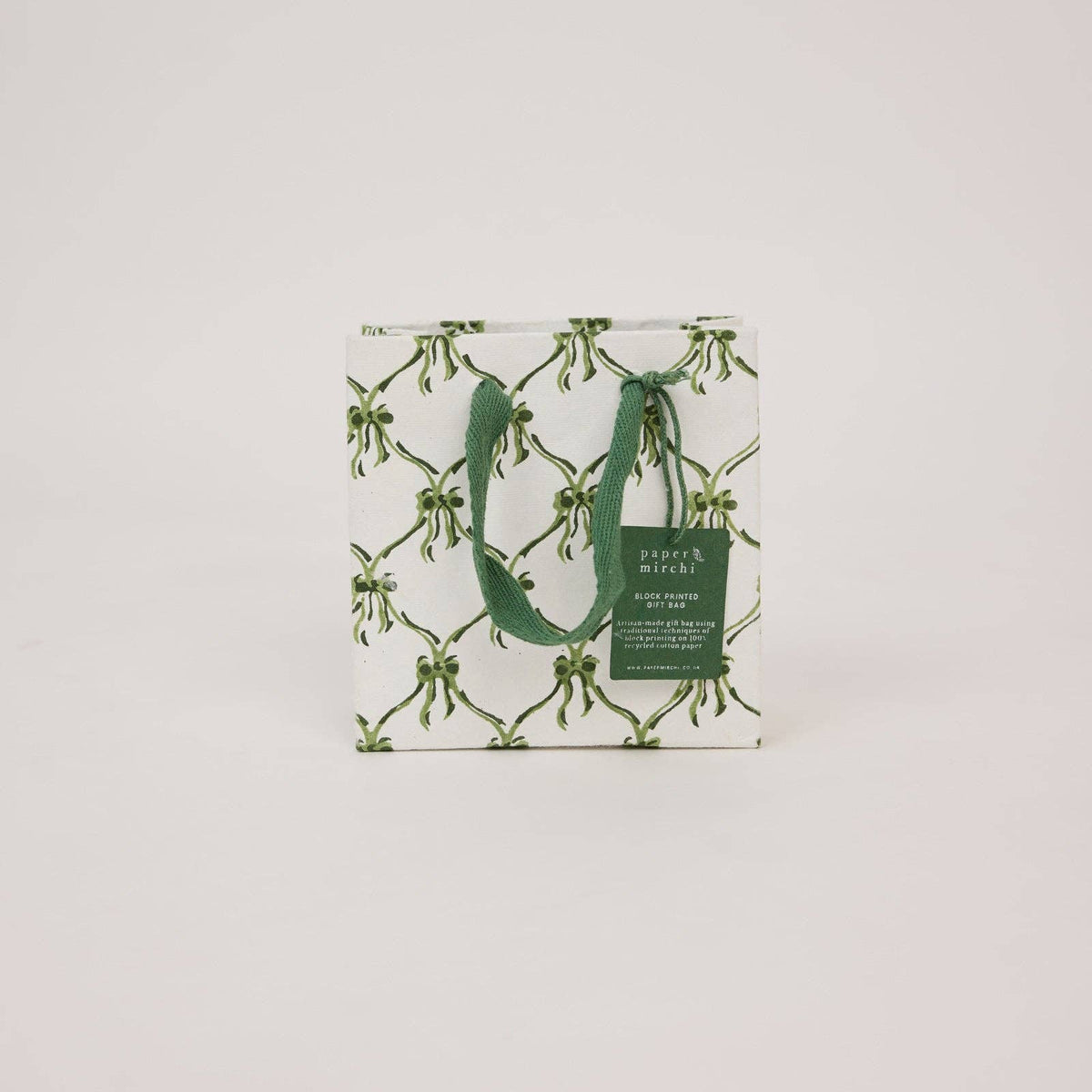 Block Printed Gift Bags (Small) - Holly Green