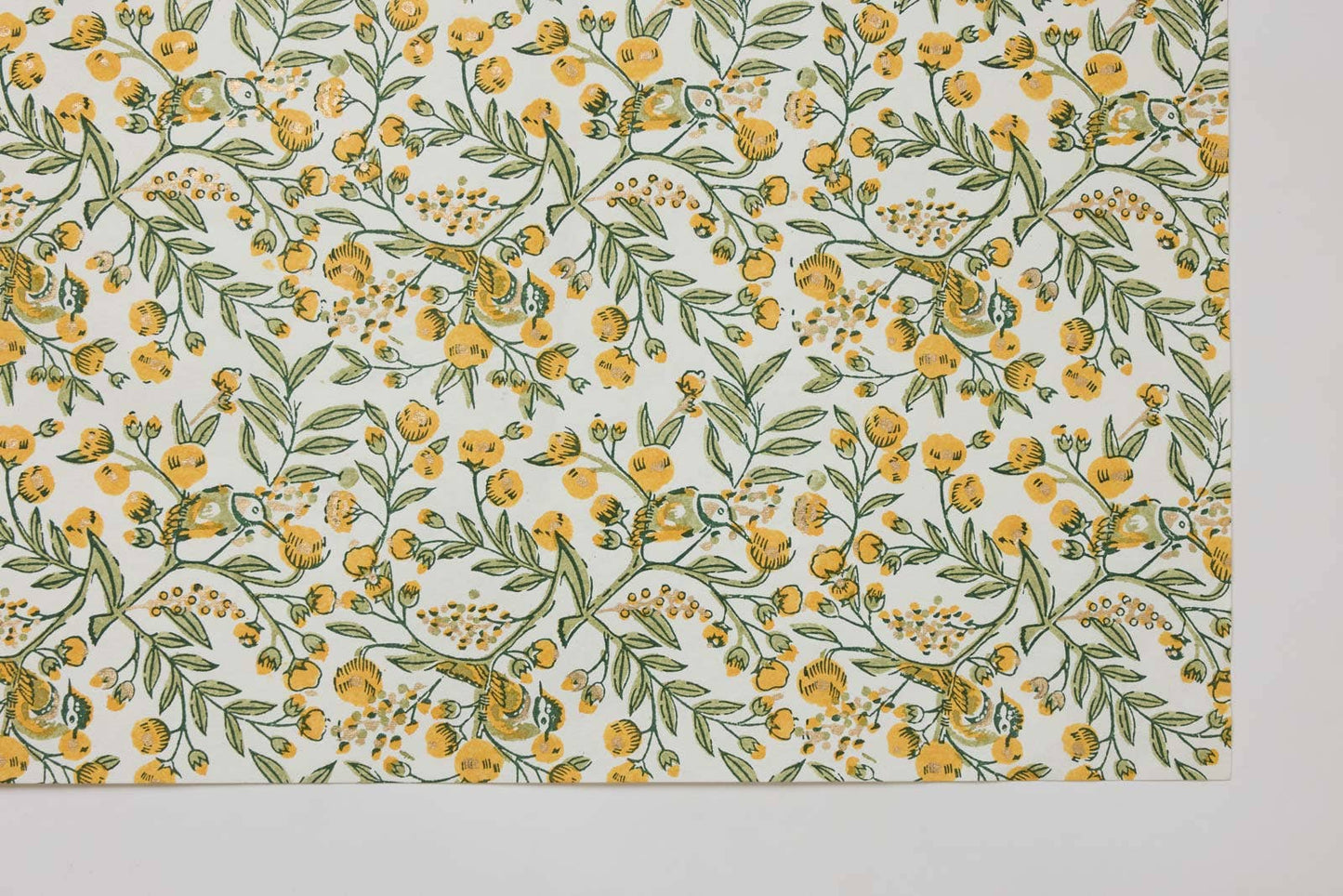Block Printed Wrapping Paper Sheets - BP Song Birds Sunshine