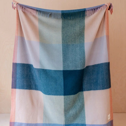 Recycled Wool Throw - Apricot Frame Check