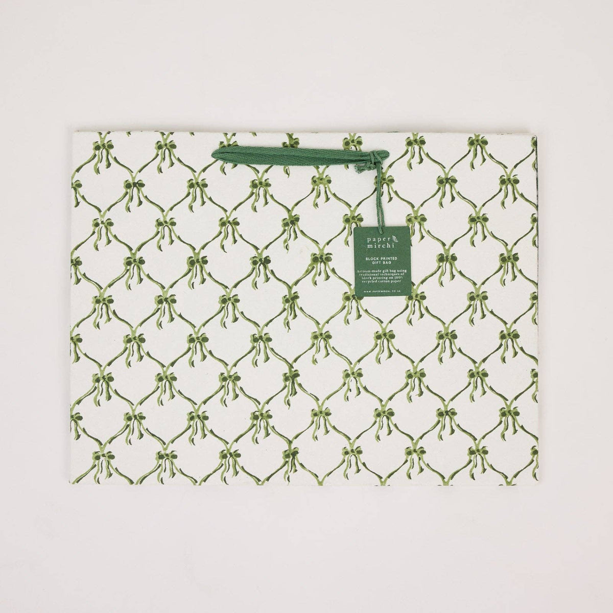Block Printed Gift Bags (Large) - Holly Green