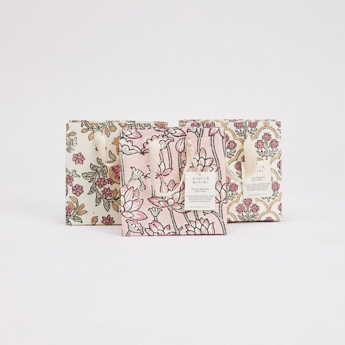 Hand Block Printed Gift Bags (Small) - Pink Earth Collection