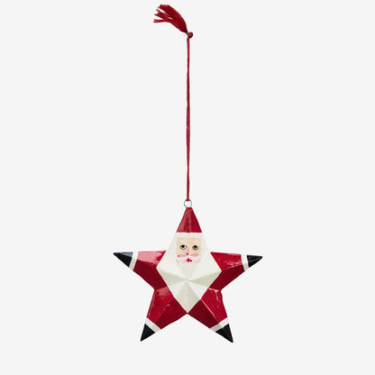 Hand-Painted Wooden Hanging Santa Star