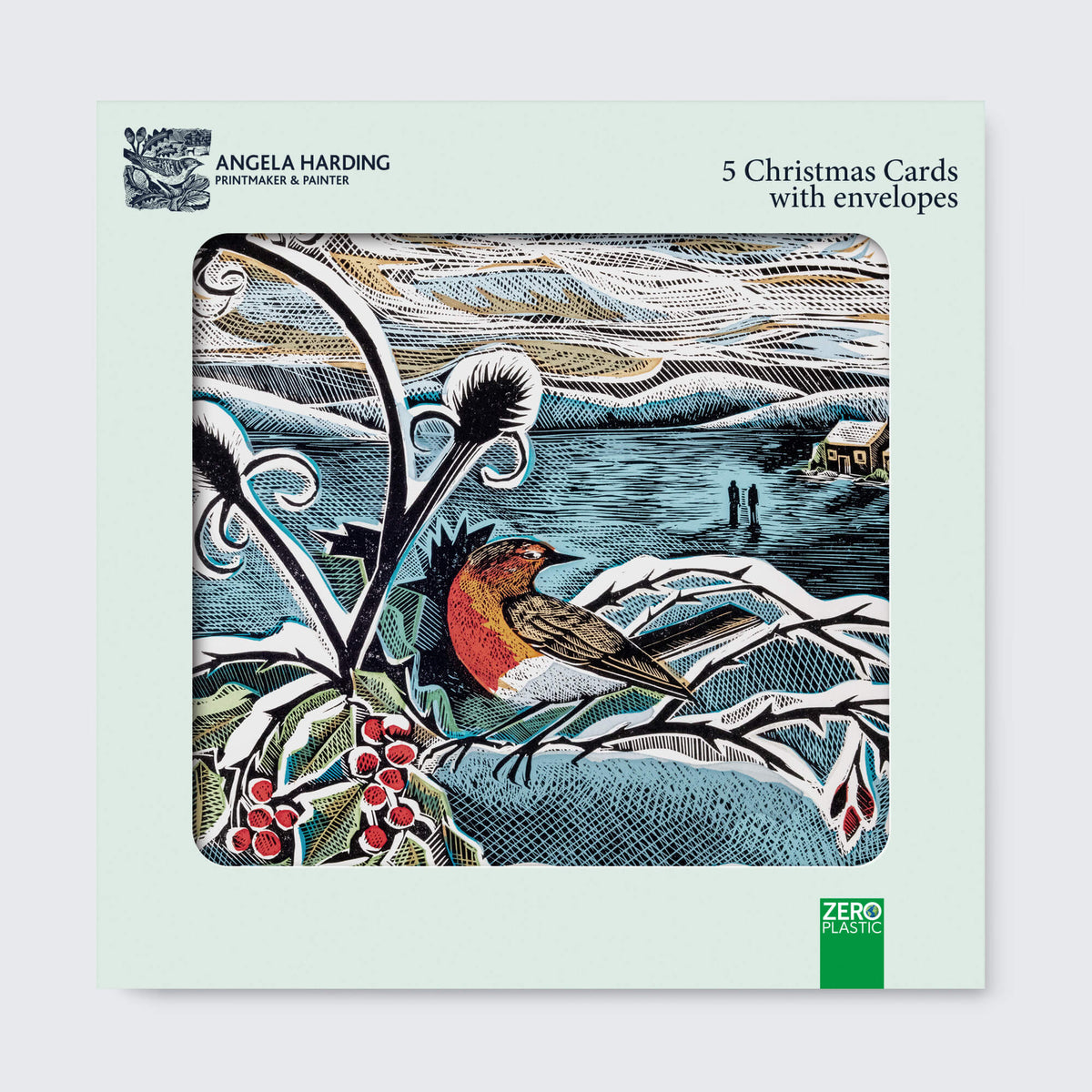 Angela Harding Scottish Robins Christmas Cards / PK 5