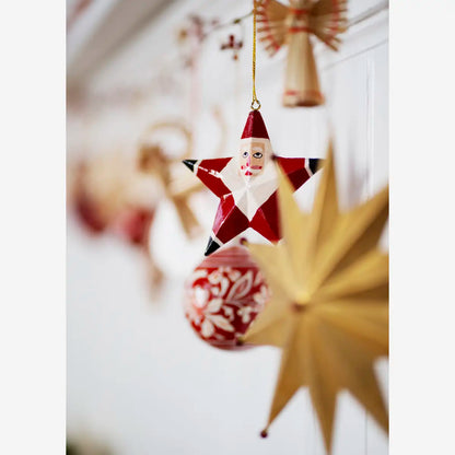 Hand-Painted Wooden Hanging Santa Star