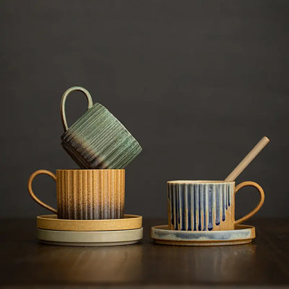 Japanese Style Ceramic Coffee Mug with Saucer Set