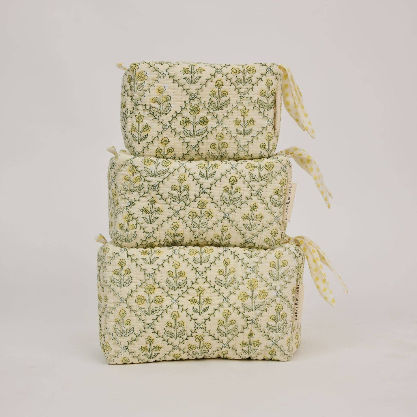 Organic Cotton Toiletry Bag (Small) - Floral Lattice Buttercream