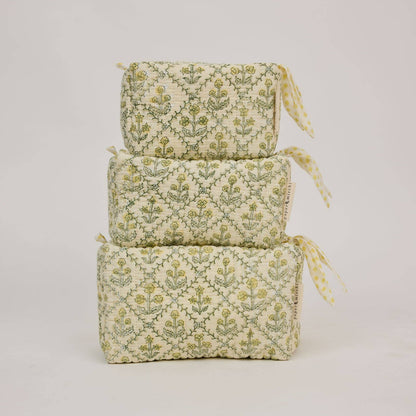 Organic Cotton Toiletry Bag (Small) - Floral Lattice Buttercream