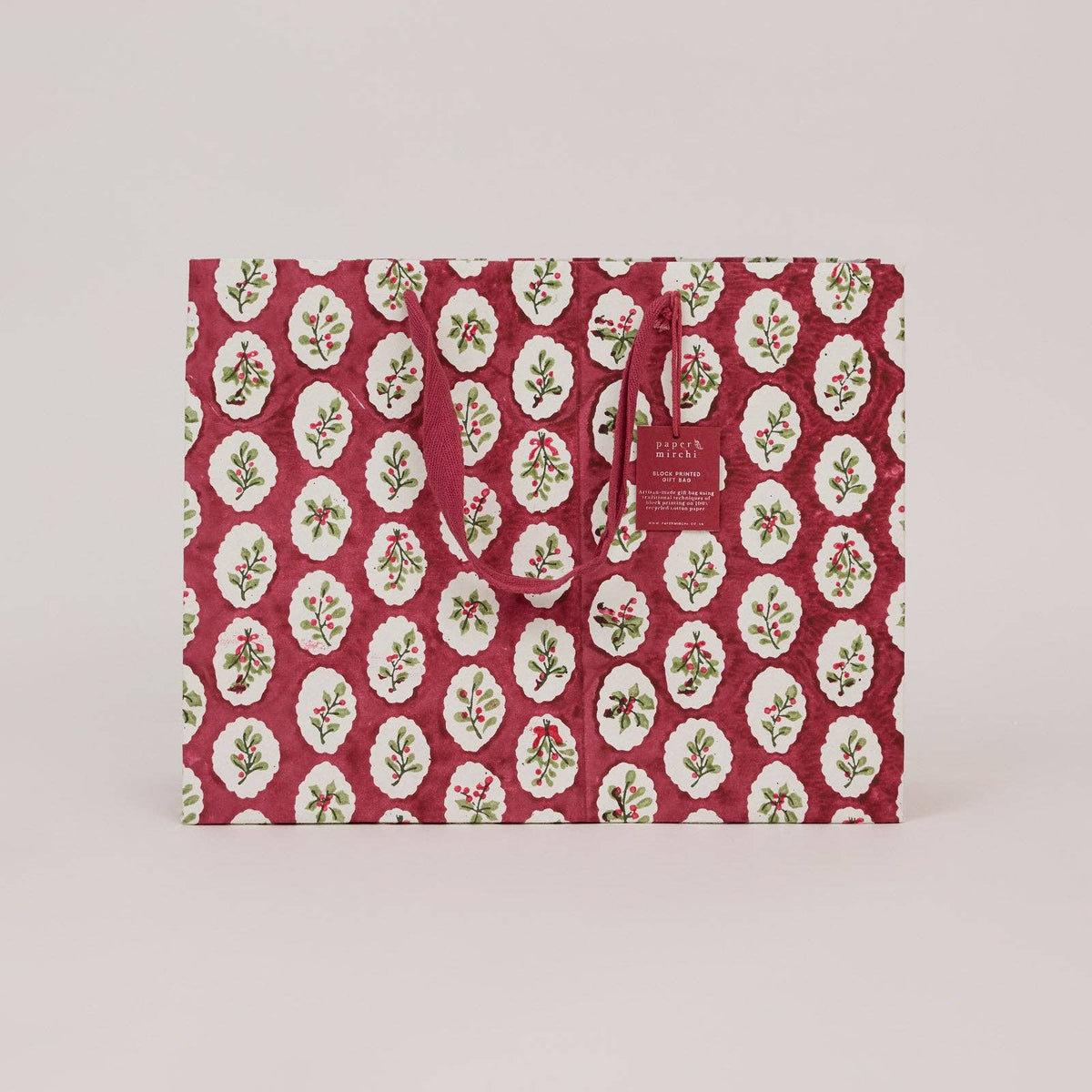 Block Printed Gift Bags (Large) - Christmas Pudding