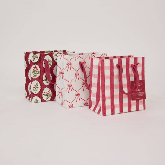 Block Printed Gift Bags (Small) - Christmas Pudding