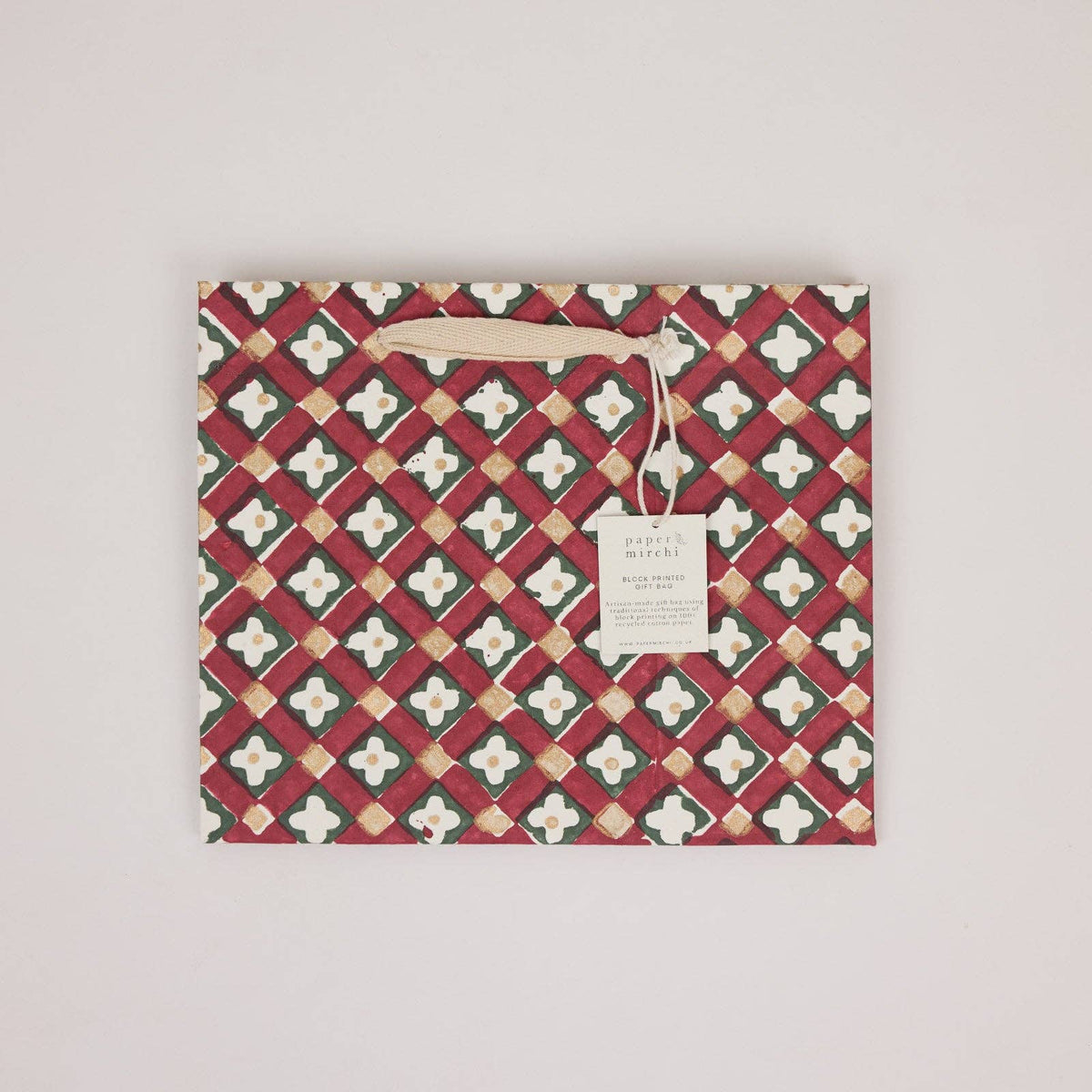 Block Printed Gift Bags (Medium) - Traditional Christmas