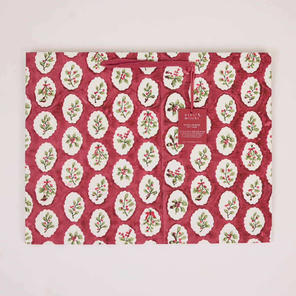 Block Printed Gift Bags (Large) - Christmas Pudding