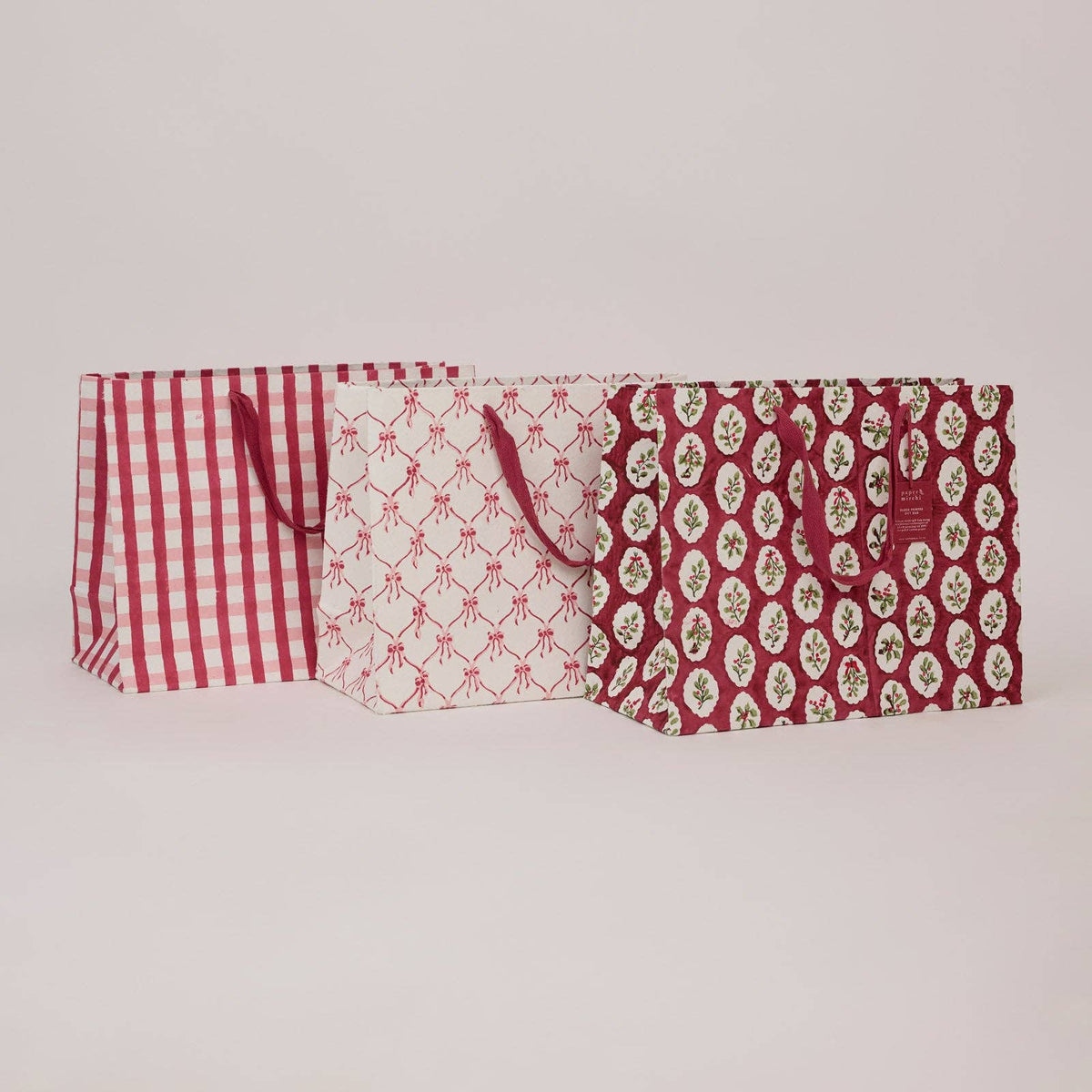 Block Printed Gift Bags (Large) - Christmas Pudding