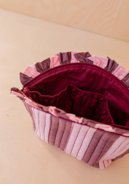 Cotton Wash Bag in Pink + Burgundy Stripe