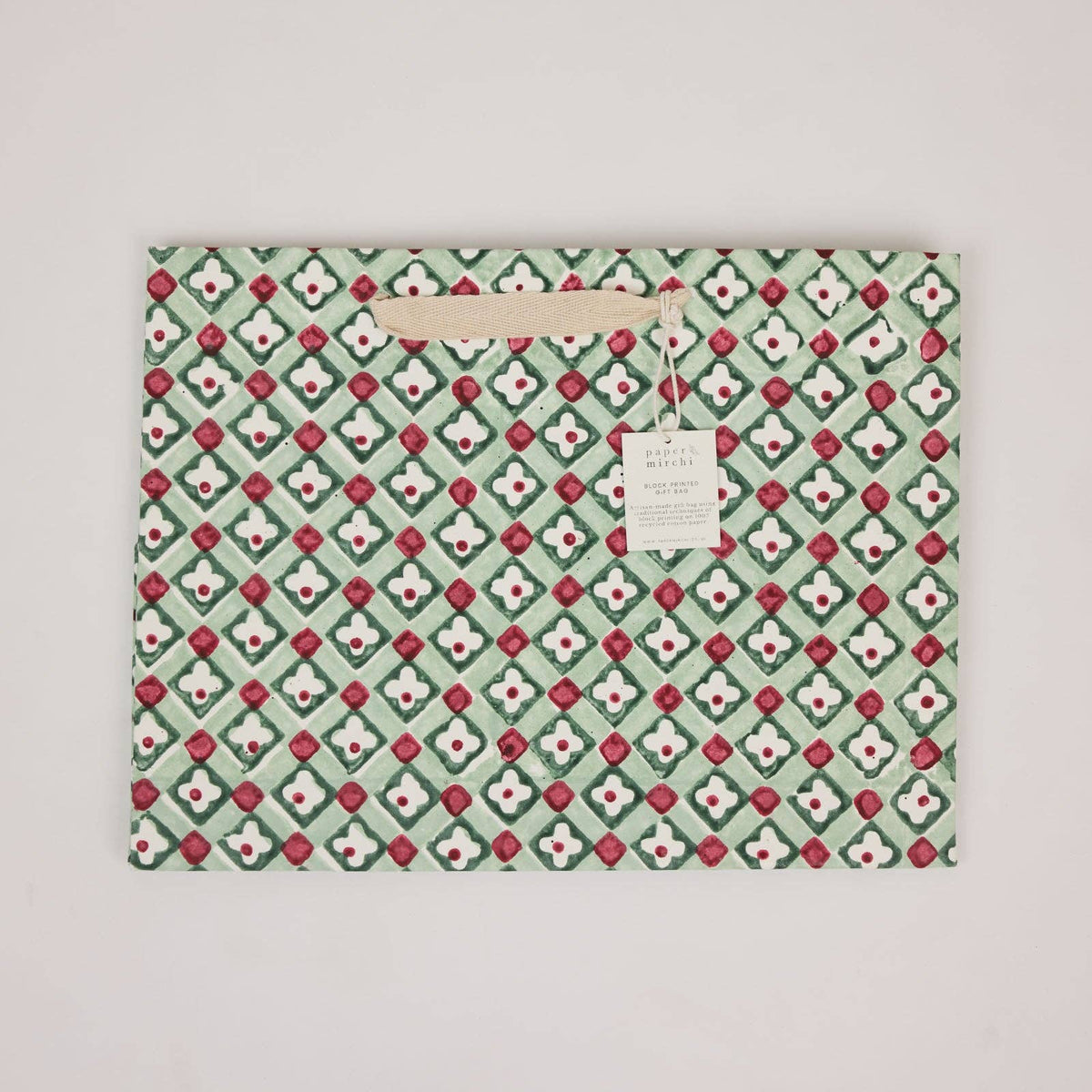 Block Printed Gift Bags (Large) - Traditional Christmas