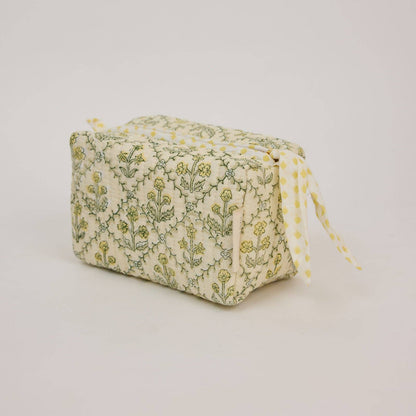 Organic Cotton Toiletry Bag (Small) - Floral Lattice Buttercream
