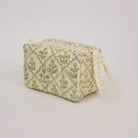 Organic Cotton Toiletry Bag (Small) - Floral Lattice Buttercream