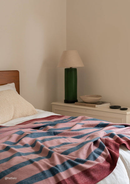 Recycled Wool Blanket in Berry Frame Stripe
