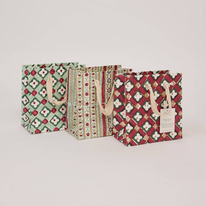 Block Printed Gift Bags (Small) - Traditional Christmas