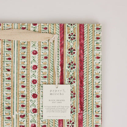 Block Printed Gift Bags (Large) - Traditional Christmas
