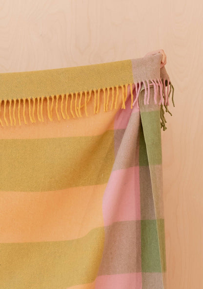 Recycled Wool Blanket in Green Bold Check