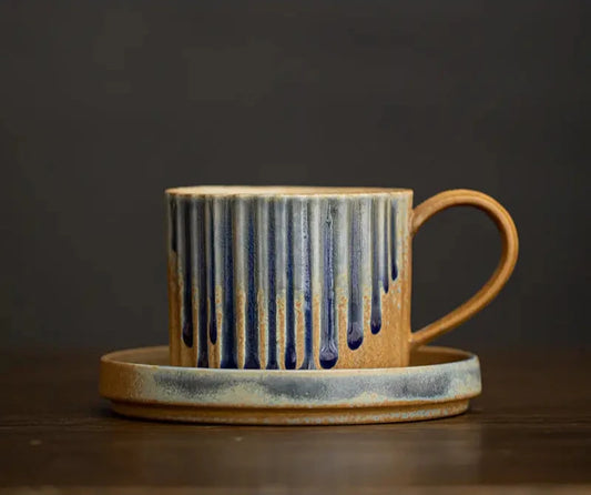 Japanese Style Ceramic Coffee Mug with Saucer Set