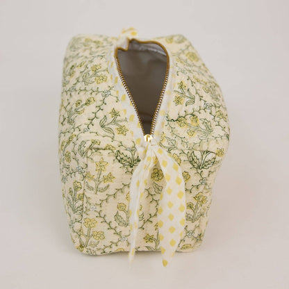 Organic Cotton Toiletry Bag (Medium) - Floral Lattice Buttercream