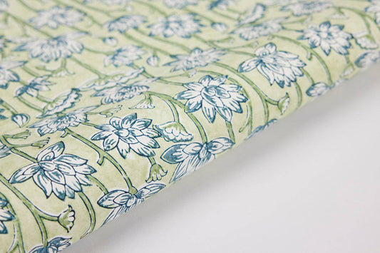 Block Printed Wrapping Paper Sheets - Lotus Indigo