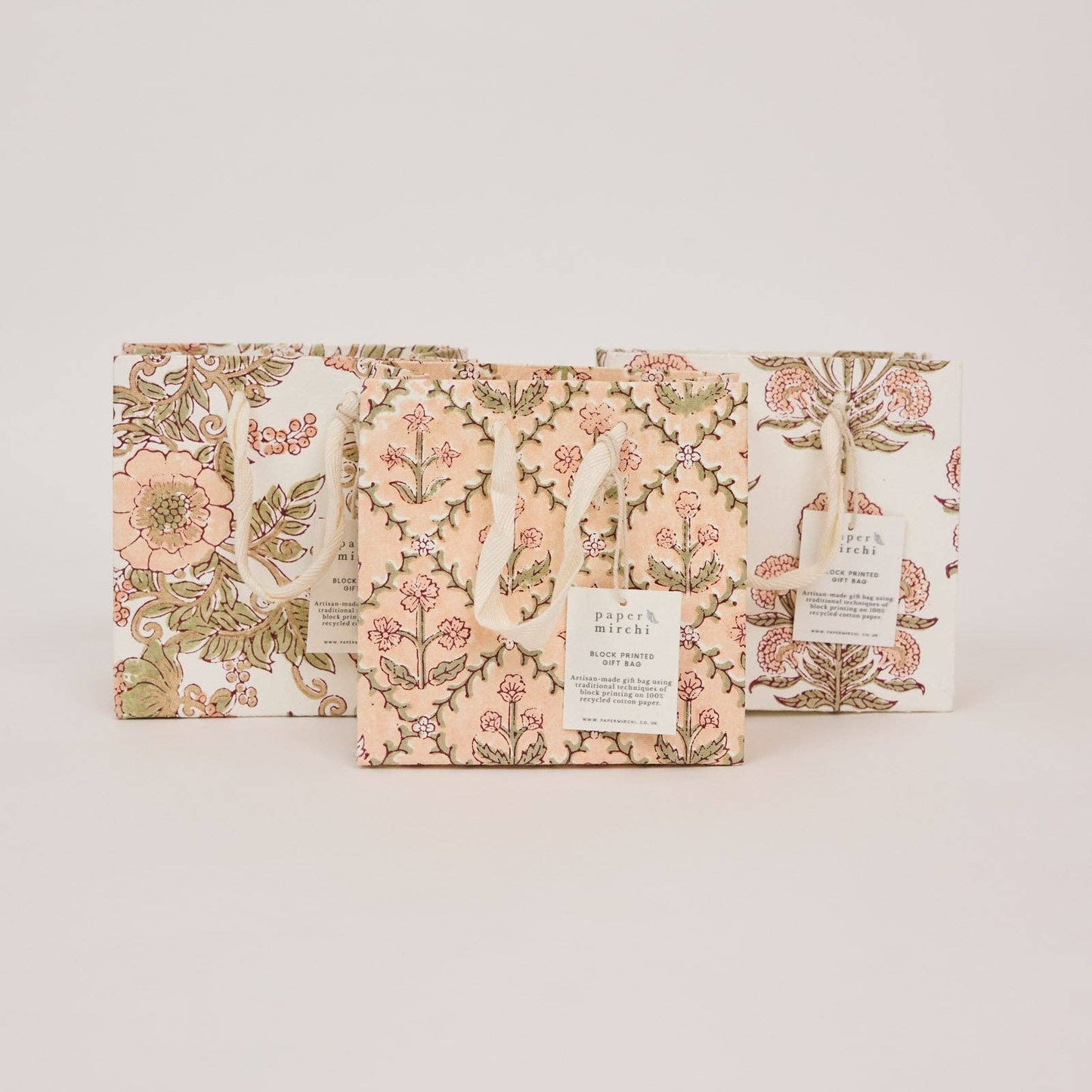 Hand Block Printed Gift Bags (Small) - Terracotta Collection