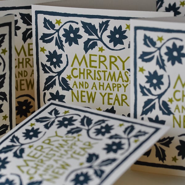 Cambridge Imprint Square Cards Leaves and Stars Black Forest and Sap / PK 10