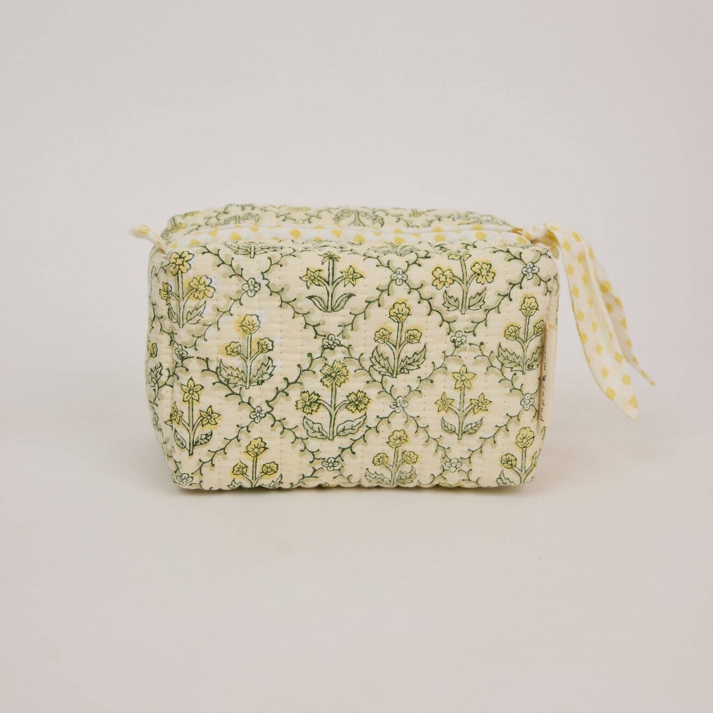 Organic Cotton Toiletry Bag (Small) - Floral Lattice Buttercream