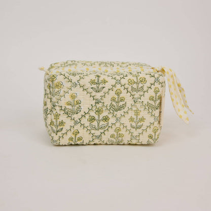 Organic Cotton Toiletry Bag (Small) - Floral Lattice Buttercream