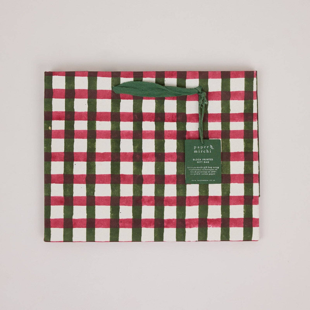 Block Printed Gift Bags (Medium) - Holly Green