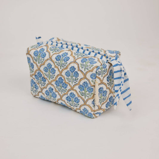 Organic Cotton Toiletry Bag (Small) - Trellis Indigo