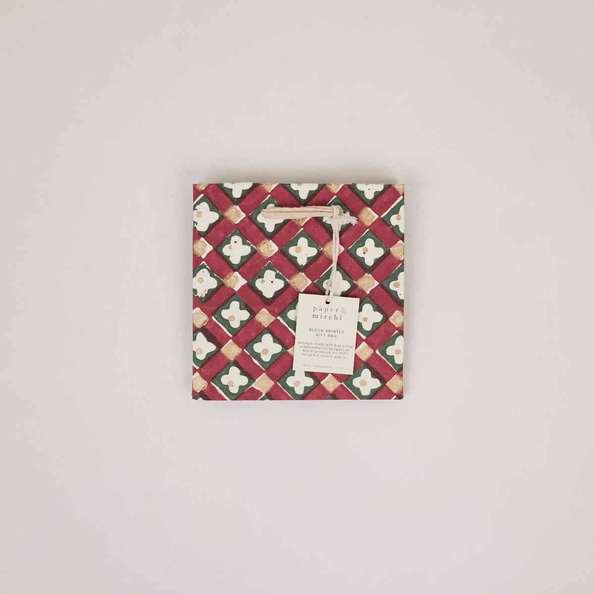 Block Printed Gift Bags (Small) - Traditional Christmas