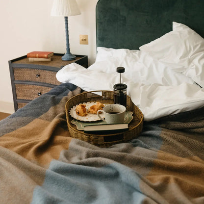 Recycled Wool Throw - Blue Herringbone Block Check