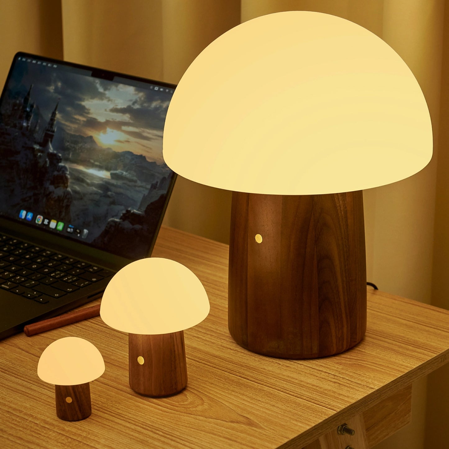 Alice Mushroom Lamp - Super Mini  - Walnut