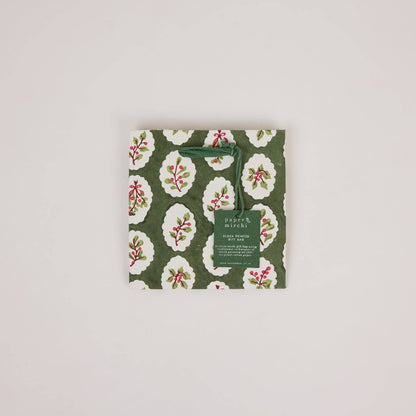 Block Printed Gift Bags (Small) - Holly Green